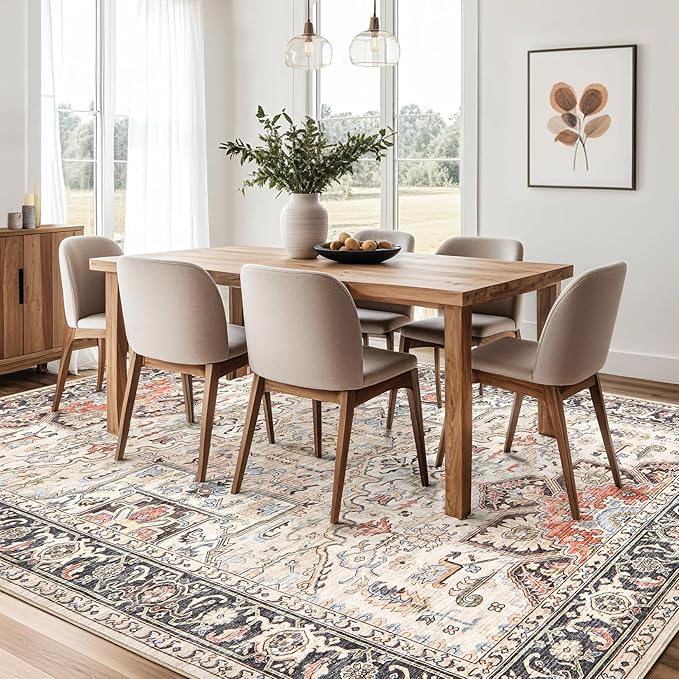 Area Rug 5x7 for Living Room - Washable Oriental Vintage Floral Distressed Large Indoor Carpets with Non Slip Back for Bedroom Dining Room Nursery Office Home Decor -Multi