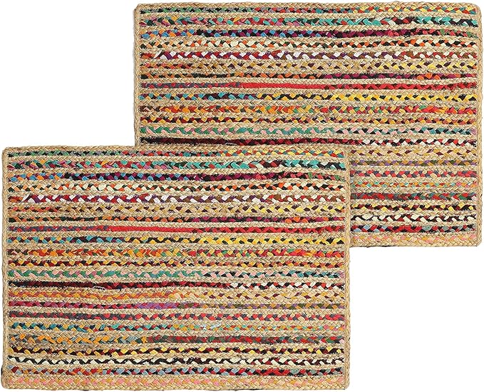 REDEARTH · Jute Cotton Chindi Area Rug - 2'x3' Rectangular Rug, Handwoven, Non-Shedding, Soft & Durable – Multi Tones for Home Décor in Living Room, Dining Room, Bedroom, Set of 2