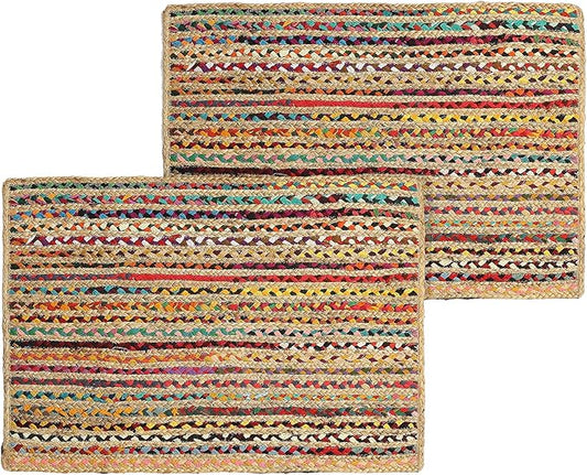 REDEARTH · Jute Cotton Chindi Area Rug - 2'x3' Rectangular Rug, Handwoven, Non-Shedding, Soft & Durable – Multi Tones for Home Décor in Living Room, Dining Room, Bedroom, Set of 2