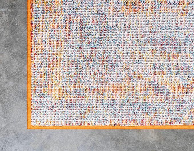 Unique Loom Rosso Collection Traditional, Vintage, Medallion, Border, Distressed, Southwestern Area Rug, 5 ft x 8 ft, Ivory/Blue