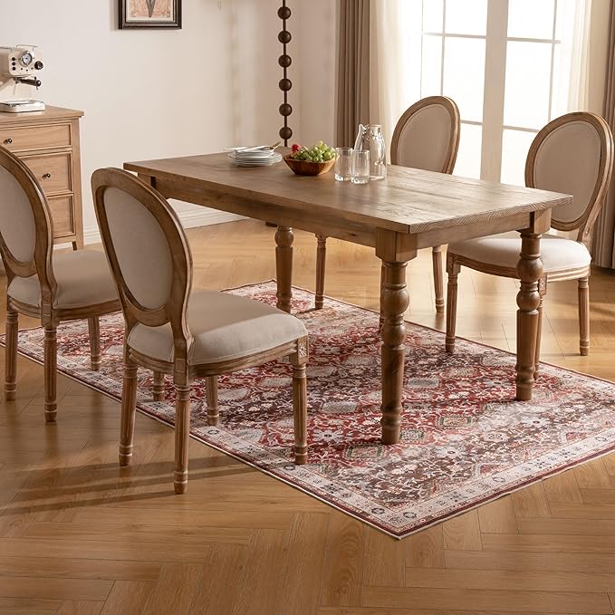 5X8 Area Rug,Washable Vintage Low Pile Rug for Living Room,Non-Slip Rug for Home Decor, Modern Indoor Carpet for Bedroom Dinning Room Office Nursery,Easy to Clean,Red