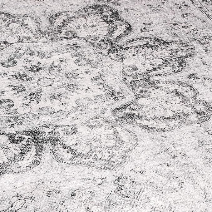 ReaLife Rugs Machine Washable Area Rug - Living Room Bedroom Bathroom Kitchen Entryway Office - Padded Low Pile Stain Resistant Premium - Boho Farmhouse Vintage - Joy - Gray 7'6" x 9'6"