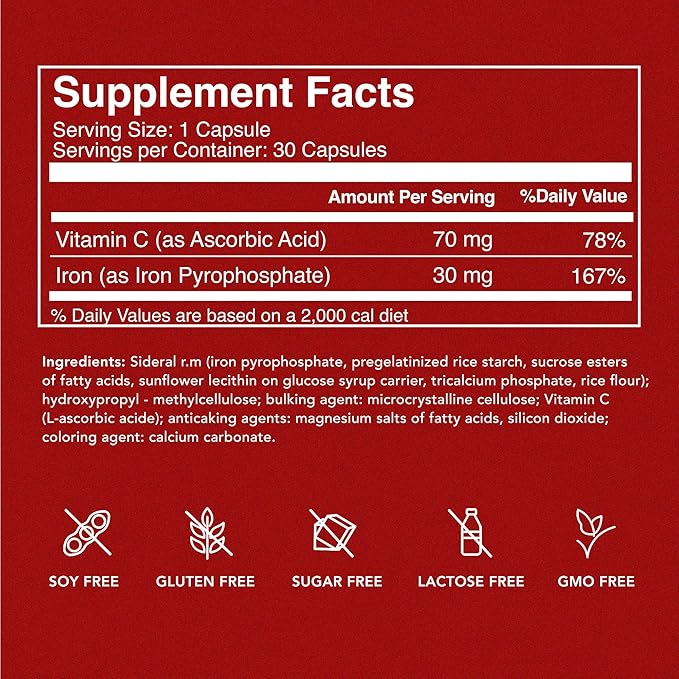 SiderAL Forte Iron Supplement Clinically Shown to Increase Iron Without Side Effects | Sucrosomial High Absorption Gentle Iron Pills for Women and Men | Vitamin C | Anemia & Energy Support | 30 Count