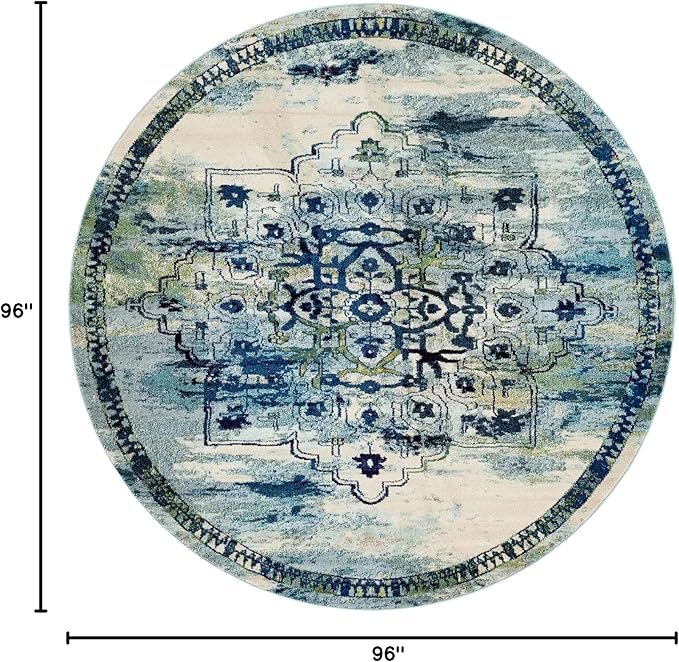 Unique Loom Medici Collection Traditional Medallion Floral Vintage Blue Round Rug (8' 0 x 8' 0)
