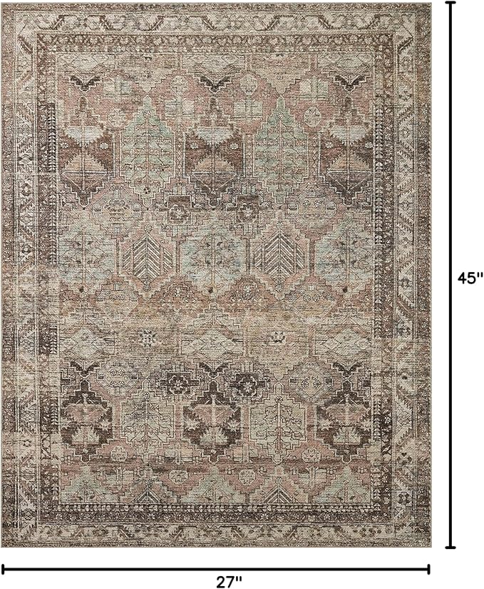 Loloi Amber Lewis Billie Collection, Clay & Sage 2'-3" x 3'-9" Area Rug – Antique & Distressed Accent Rugs for Living Room, Bedroom, Entryway & Hallway, No Shed High Traffic Area Home Decor Rug