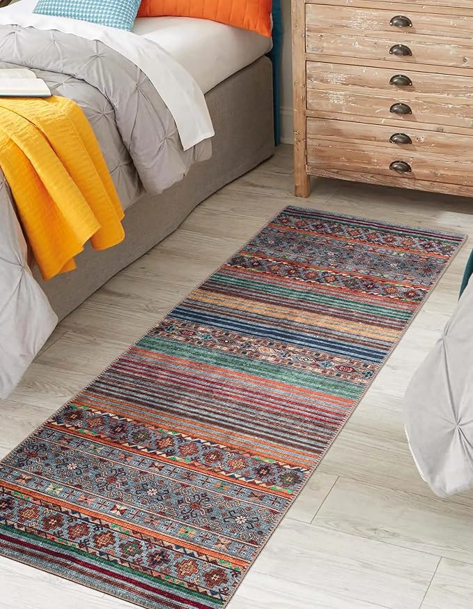 Keen Home Design 2x12 Rug - Machine Washable Runner Rug with Non-Slip Backing, Ideal for Hallway, Entryway, Kitchen, Laundry Room - Vintage, Easy Clean, Durable, Low Pile - (2'6" x 12')