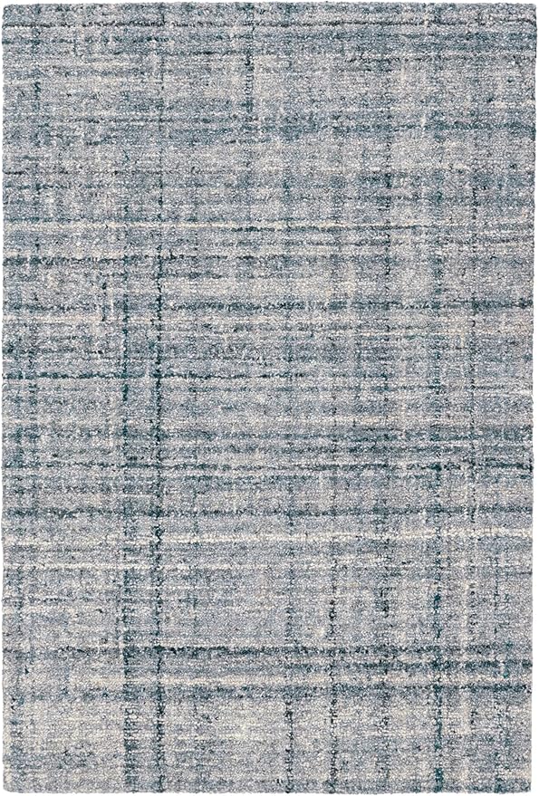 Dash & Albert Harris Blue/Ivory Hand Micro Hooked Wool Rug, 7.5 X 9.5 Feet, Blue/Ivory Solid Pattern