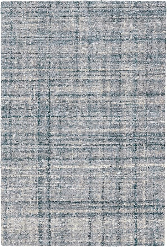 Dash & Albert Harris Blue/Ivory Hand Micro Hooked Wool Rug, 7.5 X 9.5 Feet, Blue/Ivory Solid Pattern