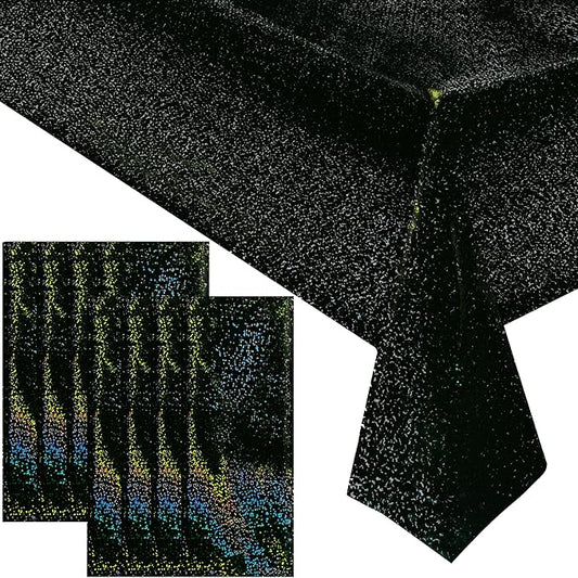 8 Pcs Black Holographic Laser Tablecloths Iridescence Shiny Table Covers 40" x 108" Aqua Foil Rectangle Table cloths for Halloween Baby Shower Undersea Ocean Birthday Party Winner Wedding Party Décor