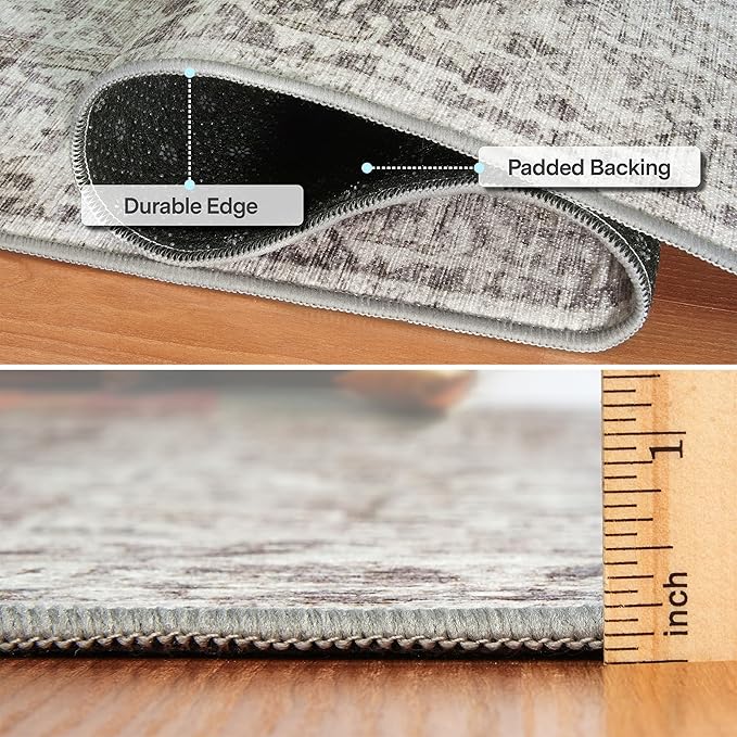 ReaLife Rugs Machine Washable Area Rug - Living Room Bedroom Bathroom Kitchen Entryway Office - Padded Low Pile Stain Resistant Premium - Boho Farmhouse Vintage - Lyle - Beige Ivory 6' Round