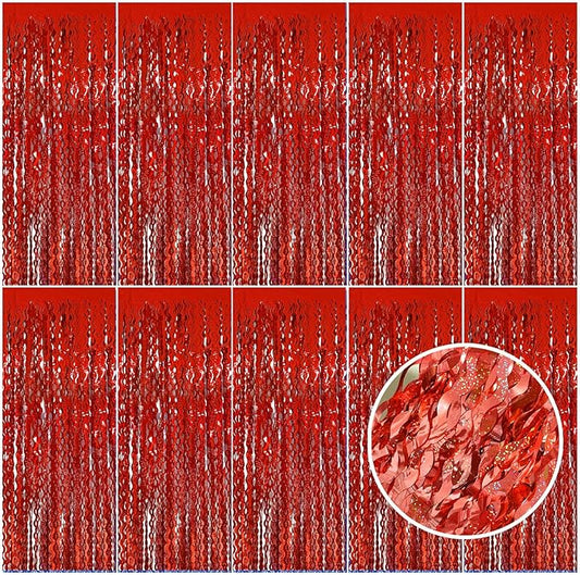 Red Tinsel Foil Fringe Curtains Wavy Backdrop for Parties Sparkle Metallic Wavy Foil Fringe Backdrop Curtain for Party Decorations Photo Booth Props Birthday Graduation Wedding Valentines Decor
