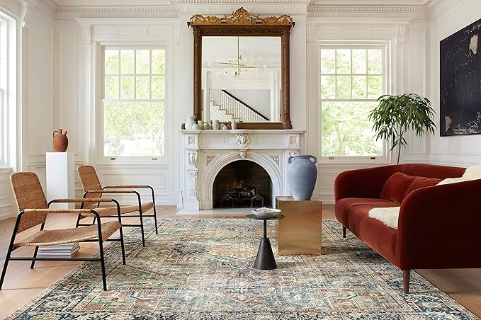 Loloi Margot Collection MAT-02 Terracotta/Lagoon 5'-0" x 7'-6" Area Rug feat. CloudPile, No-Shed Easy Clean Large Patterned Area Rug for Living Room, Bedroom, Dining Area