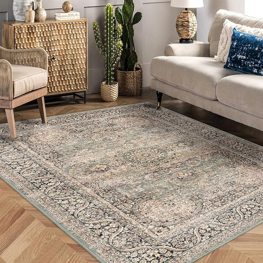 8x10 Area Rug Non Slip Boho Large Rug Entryway Indoor Mat Machine Throw Bedside Rug for Living Room Bedroom Kitchen (Olive Charcoal)