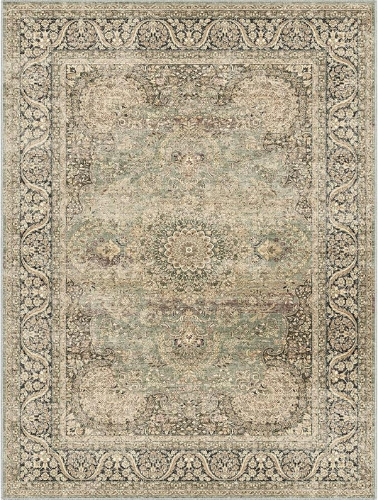 Area Rug 9x12 Olive Charcoal Area Rug 9x12 Indoor Vintage Living Room Carpet Washable Distressed Rug Retro Accent Throw Rug for Office Dining Room Nursery (Olive Charcoal, 9x12 ft)