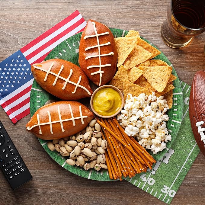 96pcs Football Paper Plates and Napkins Cups Rugby Field Theme Disposable Tableware Set for 24 Guest Kids Picnic Party Celebratory Banquet Table Supplies Decorations