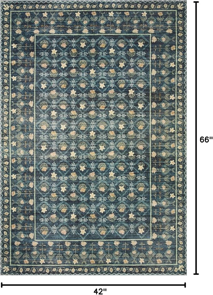 Loloi Rifle Paper Co. Eden Collection EDE-03 Lattice Indigo 3'-6" x 5'-6" Accent Rug feat. CloudPile™