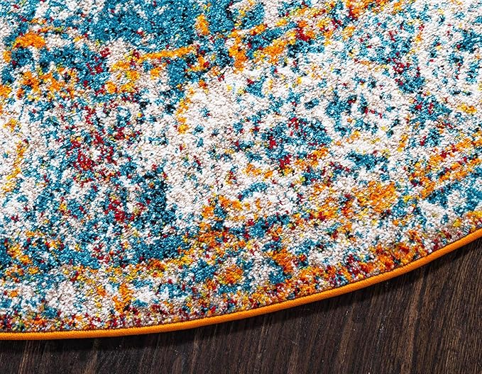 Unique Loom Rosso Collection Traditional, Vintage, Medallion, Border, Distressed, Southwestern Area Rug, 3 ft 3 in x 3 ft 3 in, Ivory/Blue