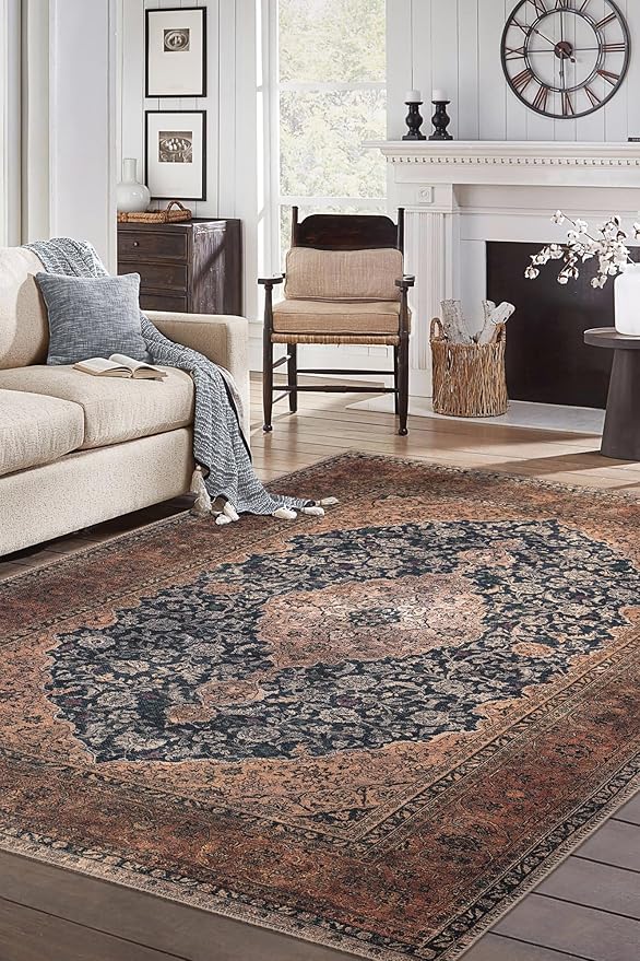 Keen Home Design 9x12 Rug - Machine Washable Area Rug with Non-Slip Backing, Ideal for Living Room, Dining Room, Bedroom - Vintage, Easy Clean, Durable, Low Pile Rug - (9' x 12')