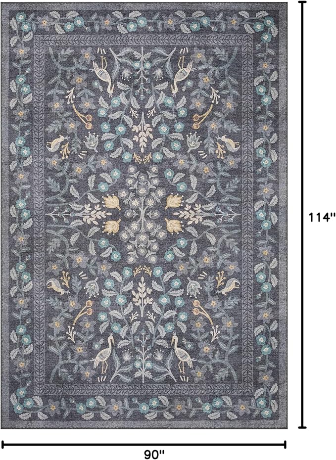Loloi Rifle Paper Co. Maison Collection MAO-01 Nightingale Black 7'-6" x 9'-6", .19" Pile Height, Area Rug