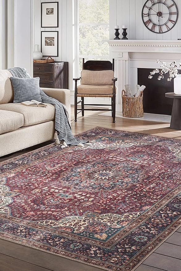 Keen Home Design 10x14 Rug - Machine Washable Area Rug with Non-Slip Backing, Ideal for Living Room, Dining Room, Bedroom - Vintage, Easy Clean, Durable, Low Pile Rug - (9'7" x 14')