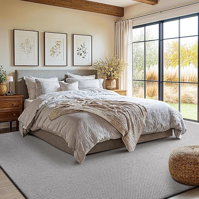 Shilucheng Wool Rug 8x10 Non-Slip, Blend 80% Wool and 20% Cotton Rugs for Living Room, Bedroom, Dinning Room, Soft Durable Cotton Backing Modern Area Rug (Gray)