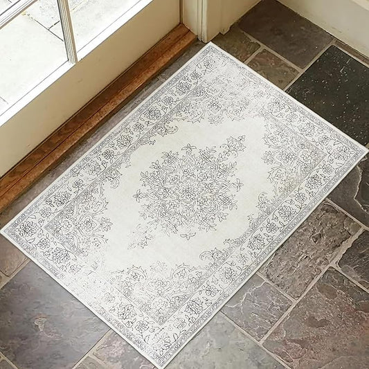 ReaLife Rugs Machine Washable Area Rug - Living Room Bedroom Bathroom Kitchen Entryway Office - Padded Crease Free Stain Resistant Premium - Boho Farmhouse Vintage- Paige- Ivory - 2'x 3'