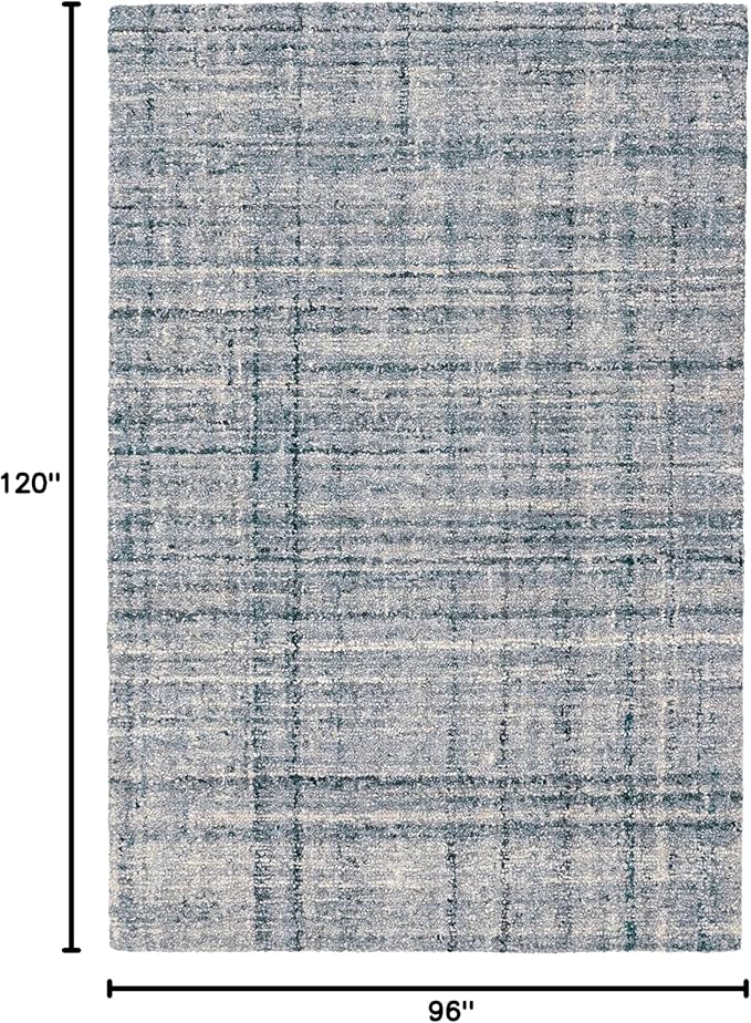 Dash & Albert Harris Blue/Ivory Hand Micro Hooked Wool Rug, 7.5 X 9.5 Feet, Blue/Ivory Solid Pattern