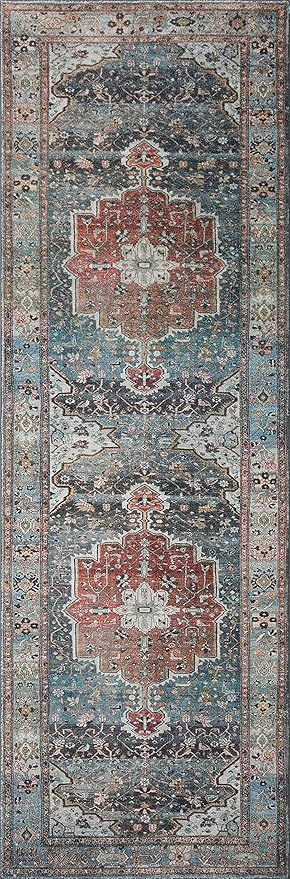 Loloi Margot Collection MAT-05 Ocean/Brick 7'-6" x 9'-6" Area Rug feat. CloudPile, No-Shed Easy Clean Large Patterned Area Rug for Living Room, Bedroom, Dining Area