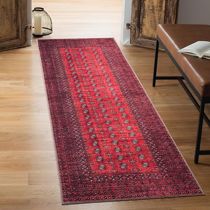 Keen Home Design 2x10 Rug - Machine Washable Runner Rug with Non-Slip Backing, Ideal for Hallway, Entryway, Kitchen, Laundry Room - Vintage, Easy Clean, Durable, Low Pile - (2'6" x 10')