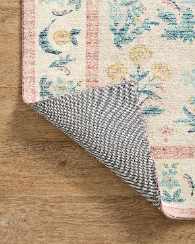 Loloi Rifle Paper Co. Eden Collection EDE-01 Mughal Rose Blush 2'-6" x 9'-6" Runner Rug feat. CloudPile™