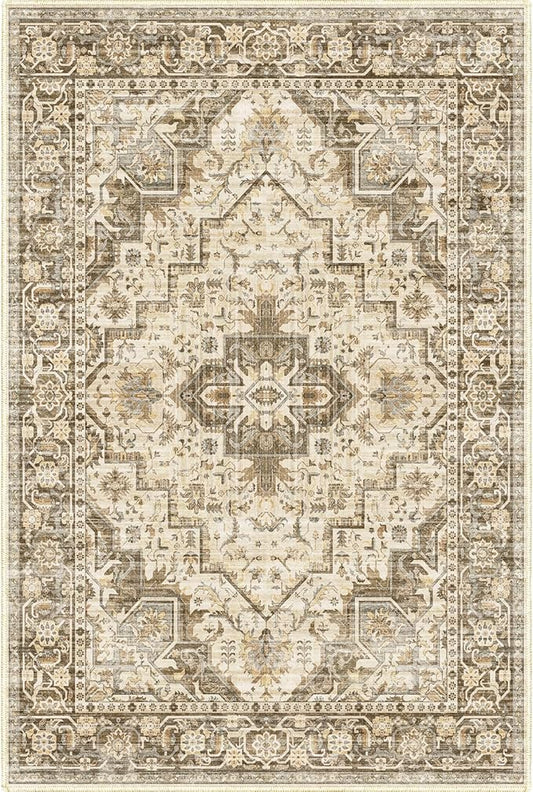 Area Rug 2x3 Washable Door Mat, Vintage Distressed Rug Indoor Entrance Traditional Thin Rug, Floral Print Non Slip Carpet for Kitchen Bathroom Bedroom Living Room (Brown, 2X3)