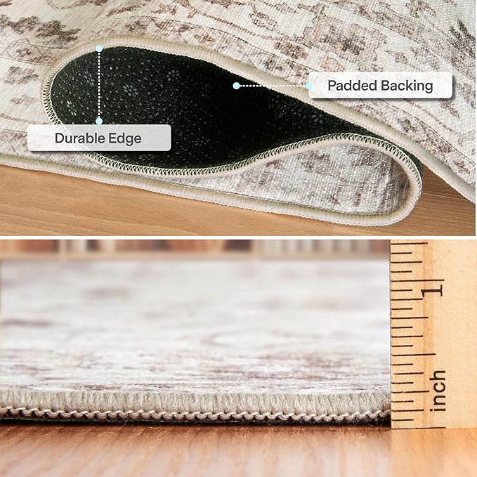 ReaLife Rugs Machine Washable Area Rug Runner - Living Room Bedroom Bathroom Kitchen Entryway Office - Padded Low Pile Stain Resistant Premium - Boho Farmhouse Vintage - BEV - Beige 2'6" x 10'