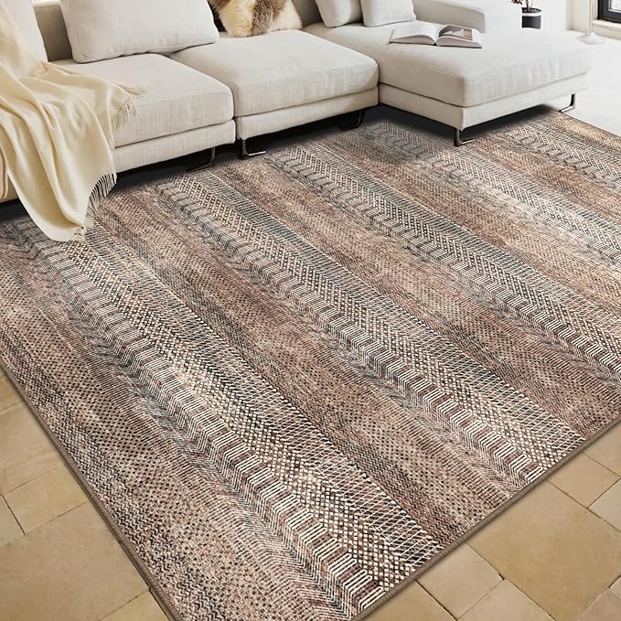 Area Rug 7x9 Antique & Distressed Accent Rugs for Living Room, Bedroom, Entryway & Hallway, No Shed High Traffic Area Home Decor Rug, Low Pile, Soft (Terracotta/Taupe, 7x9)
