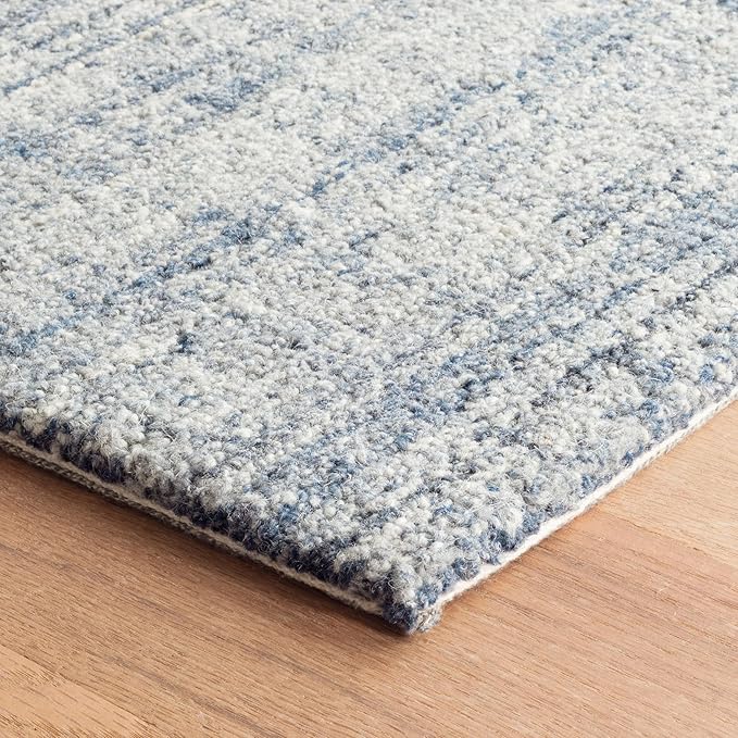 Dash & Albert Harris Blue/Ivory Hand Micro Hooked Wool Rug, 9.5 X 13.5 Feet, Blue/Ivory Solid Pattern