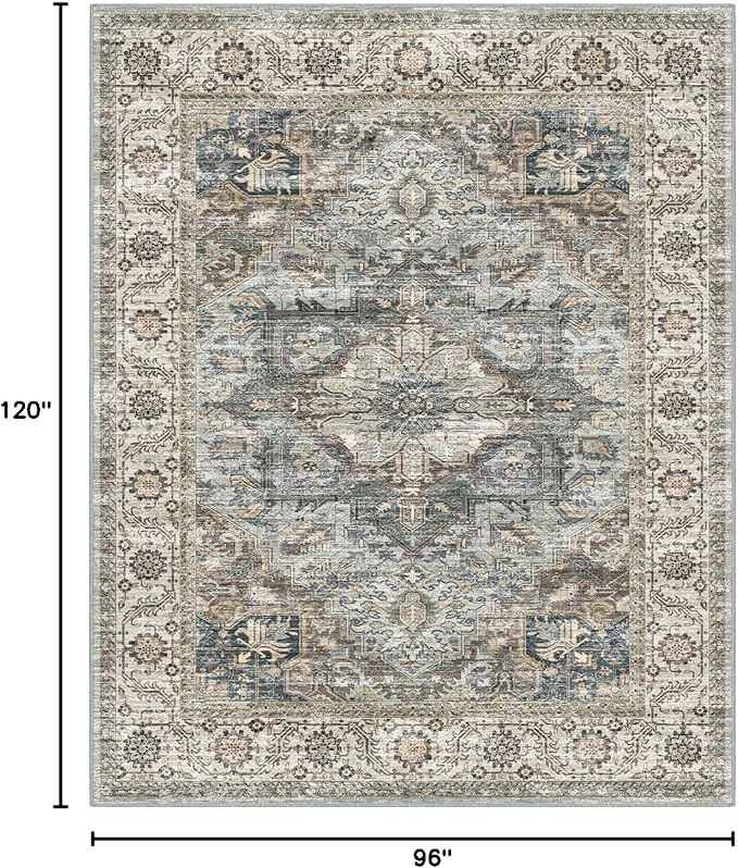 Machine Washable Rug 8x10 - Vintage Inspired Distressed Design Large Area Rugs,Soft Durable, Stain Resistant, Non-Shedding, Easy Clean Area Rugs (Olive/Taupe, 8X10)
