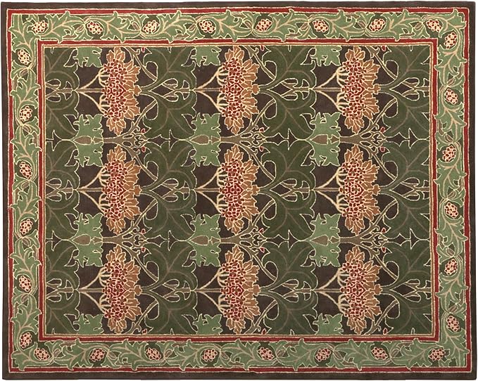 Vintage Style Area Rug Floral Pattern Cecile Green Best for Living Room & Bed Room (9 ft x 12 ft)