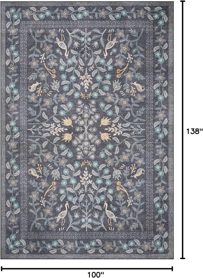 Loloi Rifle Paper Co. Maison Collection MAO-01 Nightingale Black 8'-4" x 11'-6", .19" Pile Height, Area Rug