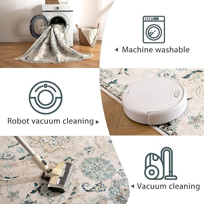 5X8 Area Rug,Washable Vintage Low Pile Rug for Living Room,Non-Slip Rugs for Home Decor, Modern Soft Indoor Carpet for Bedroom,Dinning Room,Office,Nursery,Blue