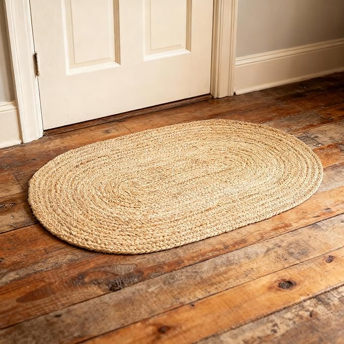 REDEARTH · Oval Area Rug - 2'x3' Braided Natural Jute with Non-Skid Backing - Handwoven Boho Rug for Bedroom, Kitchen, Living Room - Farmhouse Aesthetic Home Decor - Durable Handmade Rug