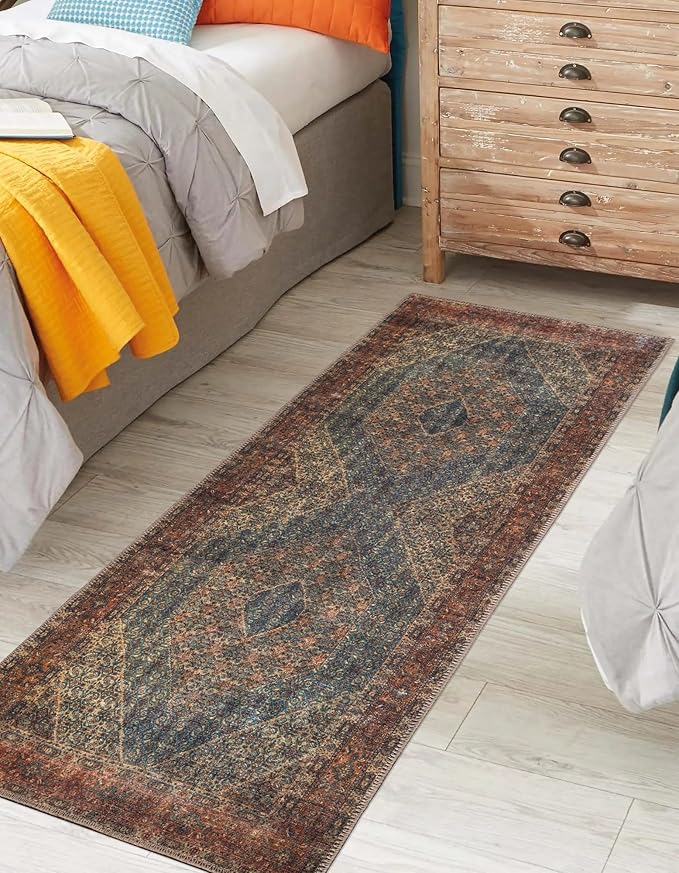 Keen Home Design 2x7 Rug - Machine Washable Runner Rug with Non-Slip Backing, Ideal for Hallway, Entryway, Kitchen, Laundry Room - Vintage, Easy Clean, Durable, Low Pile Rug - (2'6" x 7')