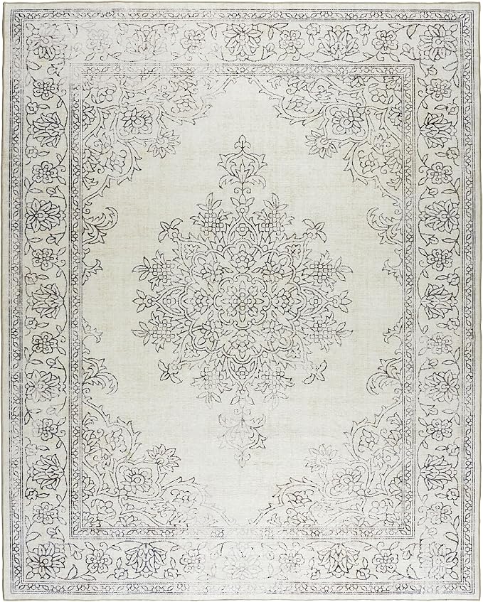 ReaLife Rugs Machine Washable Area Rug - Living Room Bedroom Bathroom Kitchen Entryway Office - Padded Crease Free Stain Resistant Premium - Boho Farmhouse Vintage- Paige- Ivory - 2'x 3'
