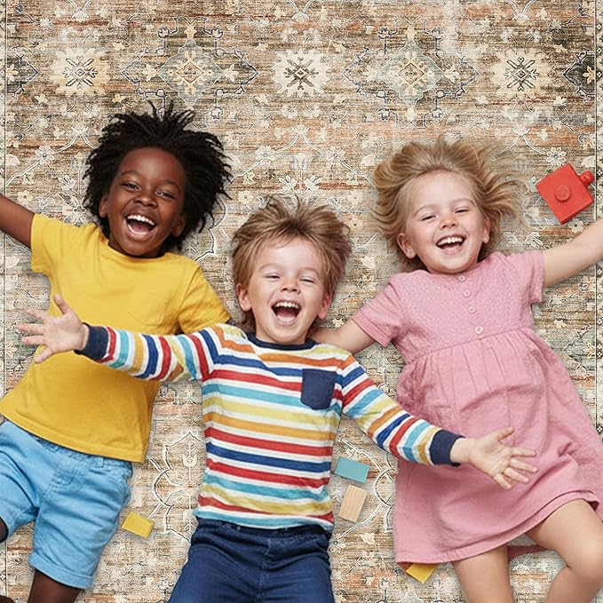 ReaLife Rugs Machine Washable Area Rug - Living Room Bedroom Bathroom Kitchen Entryway Office - Padded Low Pile Stain Resistant Premium - Boho Farmhouse Vintage - BEV - Beige Tan Brown 2'6" x 10'