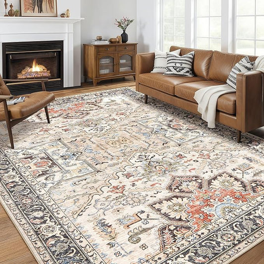 8x10 Area Rugs for Living Room - Large Carpet Ultra Thin Soft Washable Oriental Vintage Floral Distressed Big Indoor Carpets for Bedroom Nursery Dorm Home Decor Aesthetic - Multi