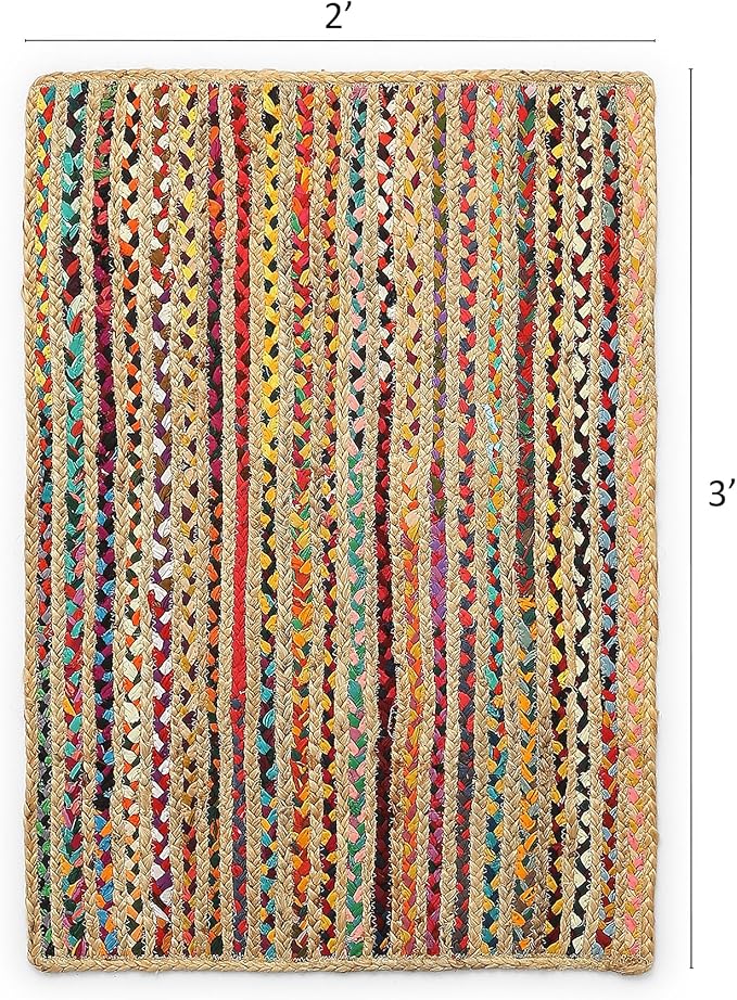 REDEARTH · Jute Cotton Chindi Area Rug - 2'x3' Rectangular Rug, Handwoven, Non-Shedding, Soft & Durable – Multi Tones for Home Décor in Living Room, Dining Room, Bedroom