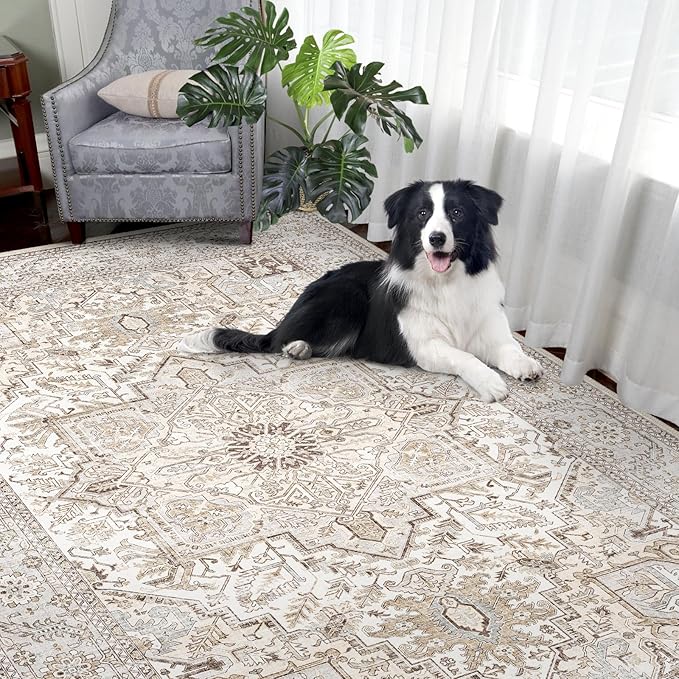 Area Rug 9x12 for Living Room, Large Cream Area Rugs, Large Rugs for Living Room,Washable Area Rug (Cream 9x12)