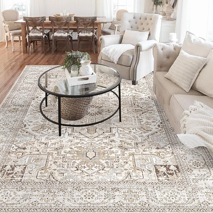 8x10 for Living Room Area Rugs, Large Machine Washable Non Slip Thin Carpet, Soft Indoor Luxury Vintage Distressed Carpets for Farmhouse Bedroom Home Office Clearance Carpet Area Rugs 8x10…