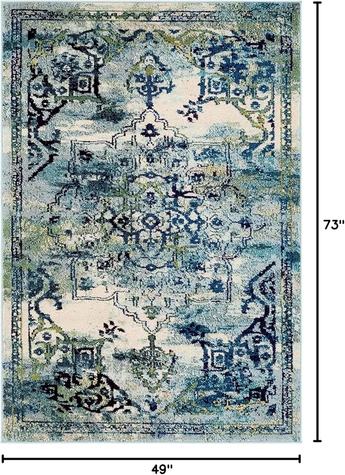 Unique Loom Medici Collection Traditional Medallion Floral Vintage Blue Area Rug (4' 0 x 6' 0)