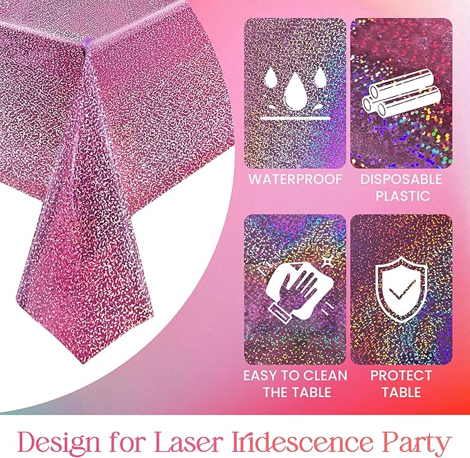 2 pcs Pink&Purple Holographic Party Tablecloths 40" x 108" Laser Sparkly Table Cloths Iridescence Foil Glitter Table Cover for Halloween Wedding Anniversary Baby Shower Birthday Party Supplies