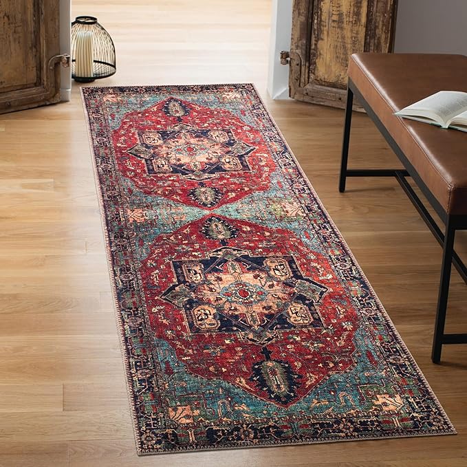 Keen Home Design 2x10 Rug - Machine Washable Runner Rug with Non-Slip Backing, Ideal for Hallway, Entryway, Kitchen, Laundry Room - Vintage, Easy Clean, Durable, Low Pile - (2'6" x 10')