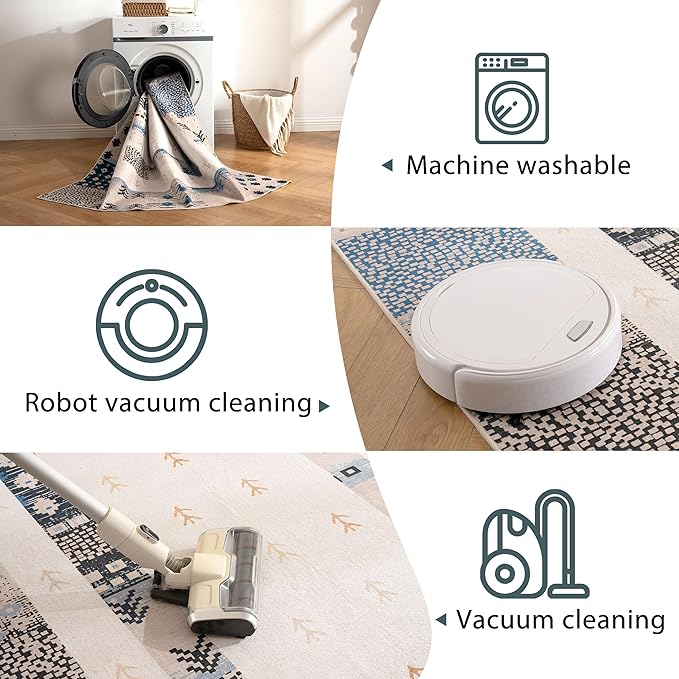 8X10 Area Rug,Washable Vintage Low Pile Rugs for Living Room,Non-Slip Rug for Home Decor,Foldable Indoor Carpet for Dining Room Bedroom Home Office,Countryside